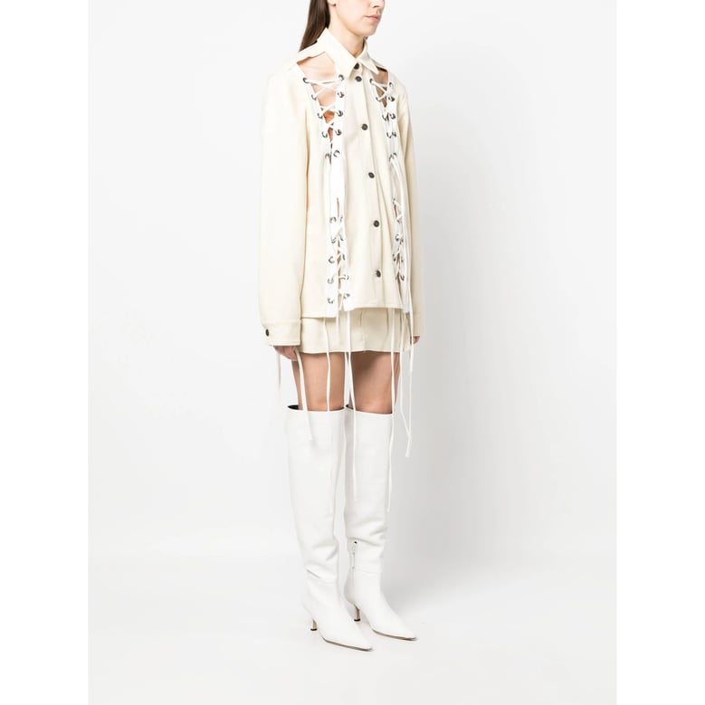 ivory wool lace-up outerwear by Selfnex