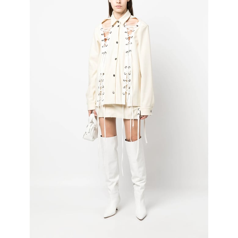ivory wool lace-up outerwear by Selfnex