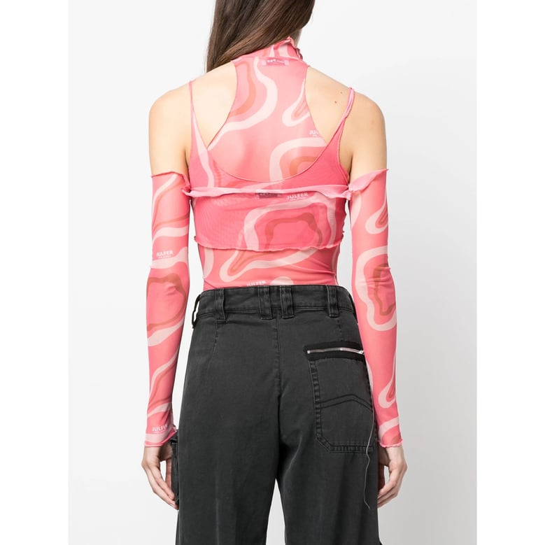 pink wave print bodysuit by Selfnex
