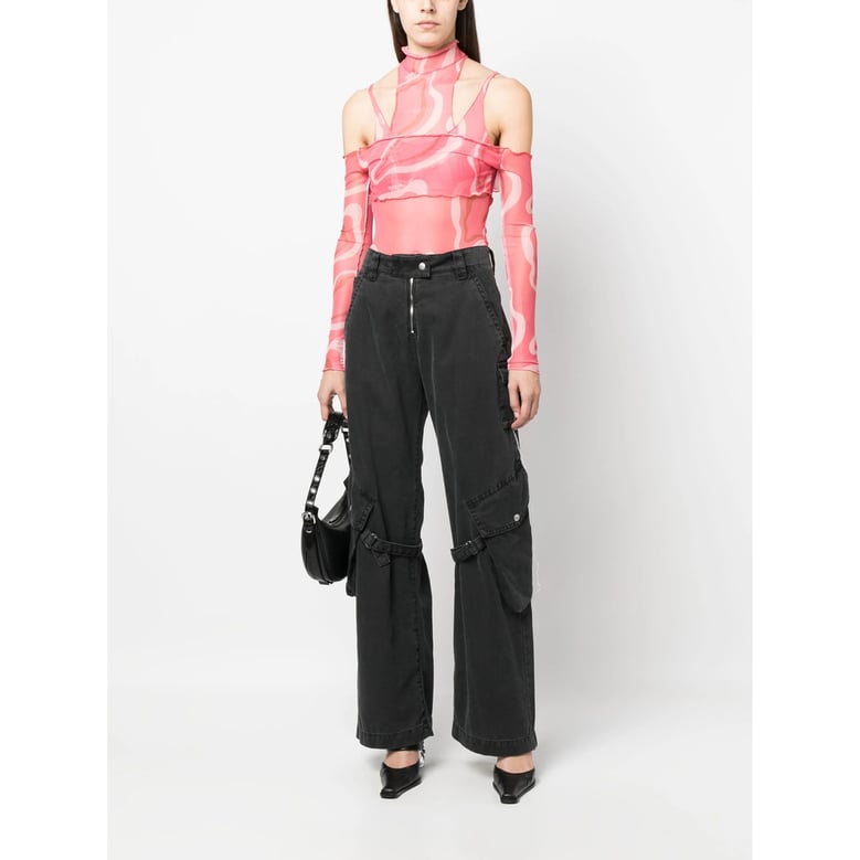 pink wave print bodysuit by Selfnex