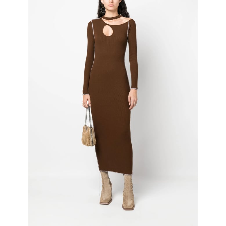 cedar brown ribbed knit dress by Selfnex
