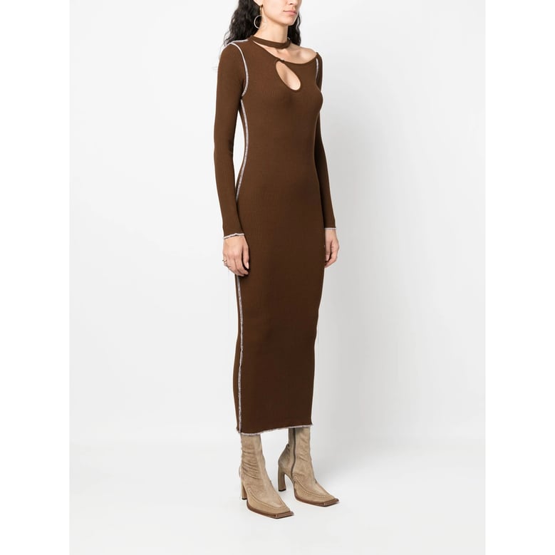 cedar brown ribbed knit dress by Selfnex
