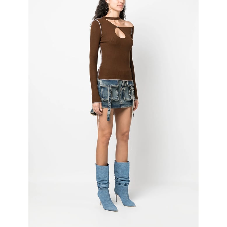 cold-shoulder knit top in chestnut brown by Selfnex