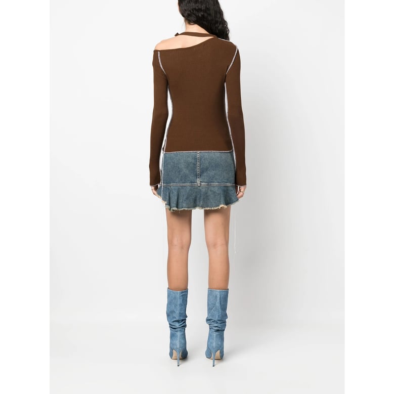 cold-shoulder knit top in chestnut brown by Selfnex