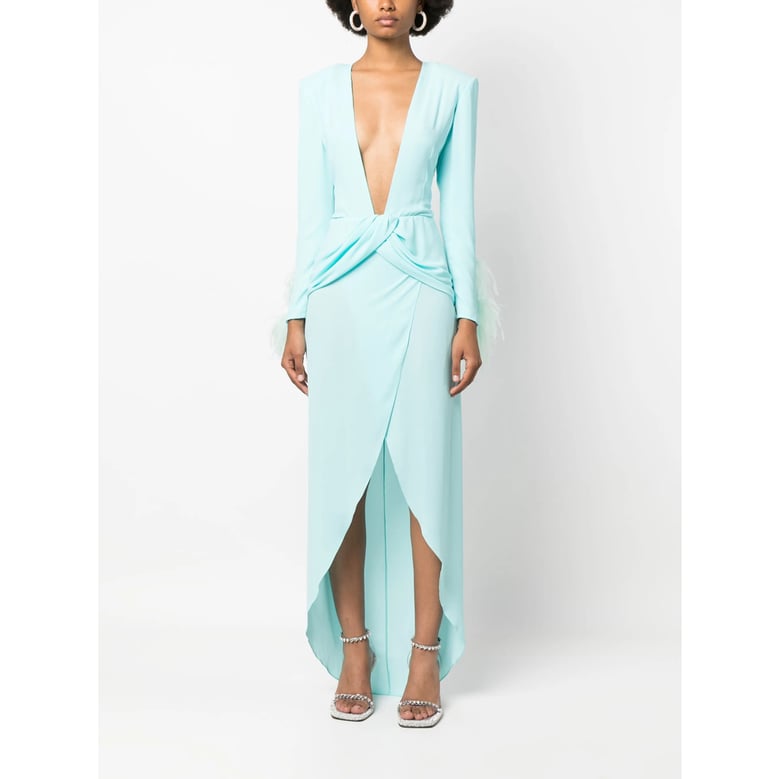 ice blue plunging v-neck dress by Selfnex