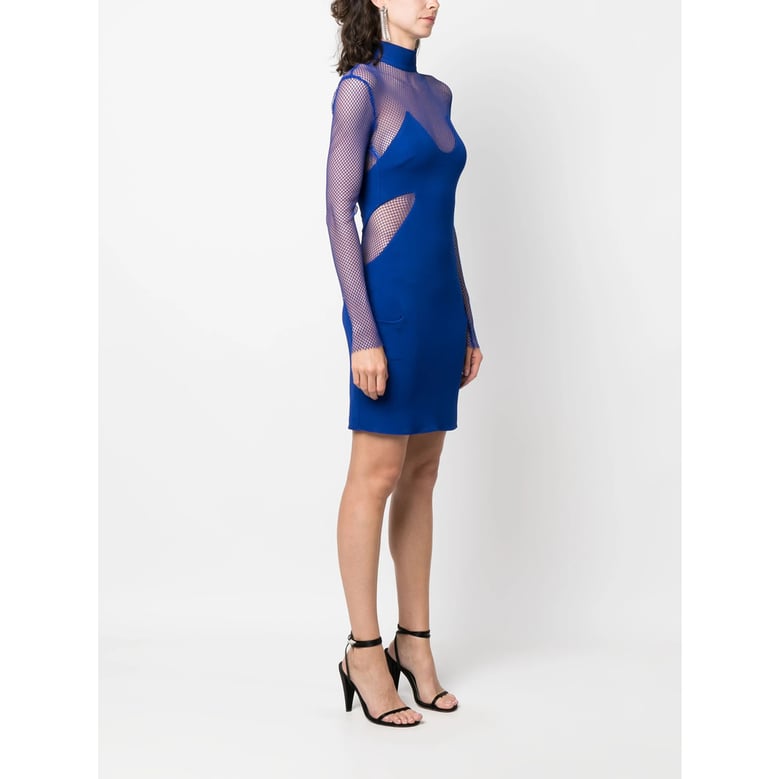 cobalt blue sheer panel dress by Selfnex