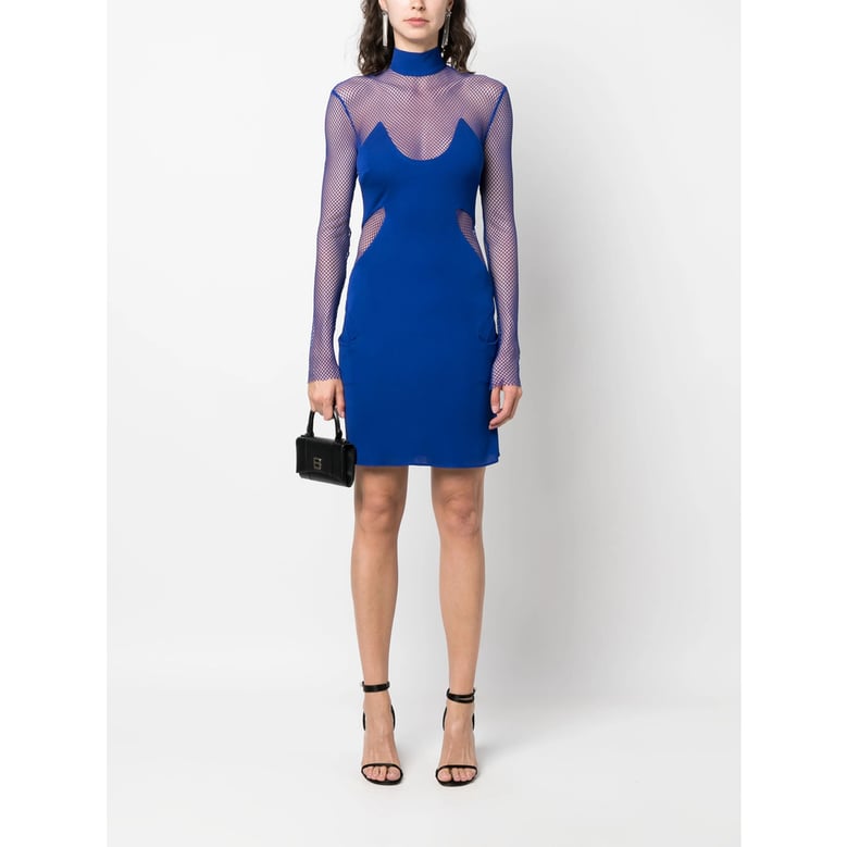 cobalt blue sheer panel dress by Selfnex