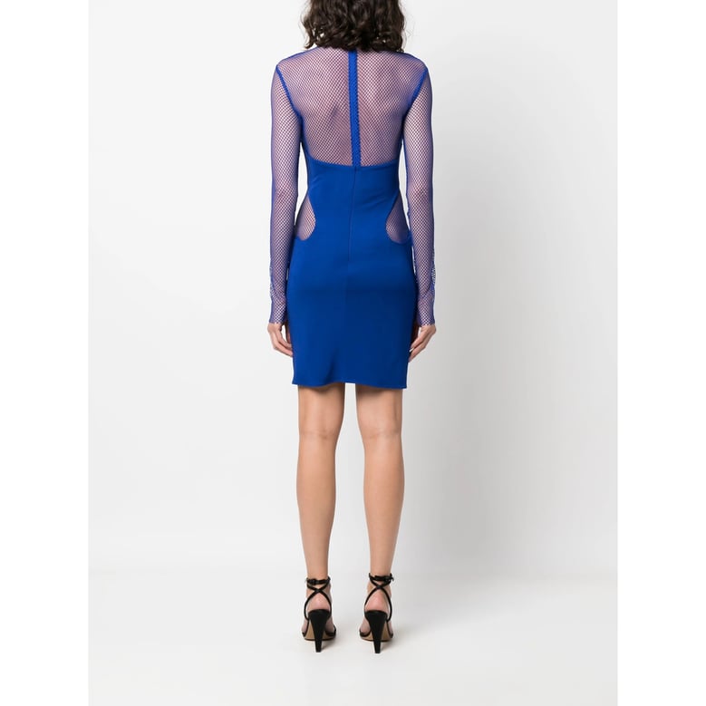 cobalt blue sheer panel dress by Selfnex