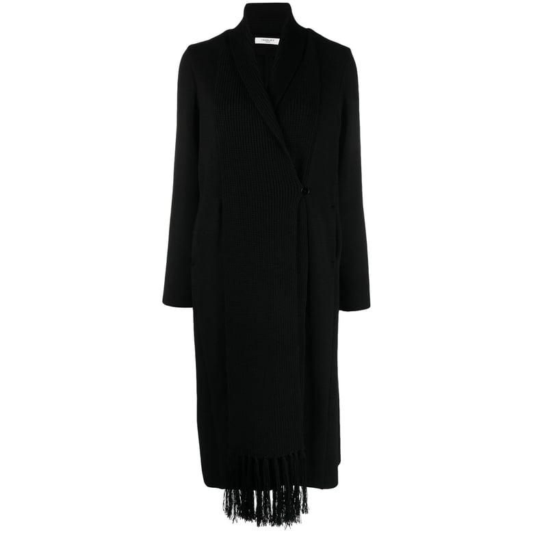black wool knitted coat with fringed edge by Selfnex