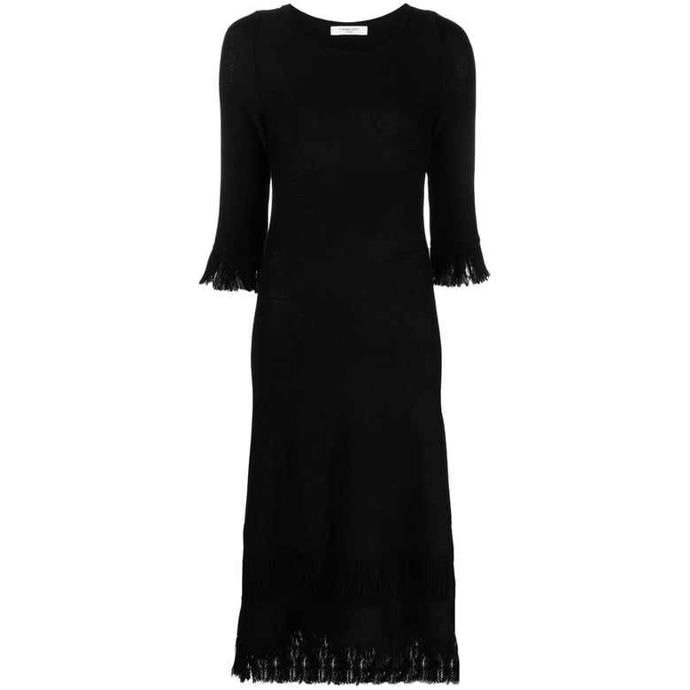 black wool dress with fringed edge by Selfnex