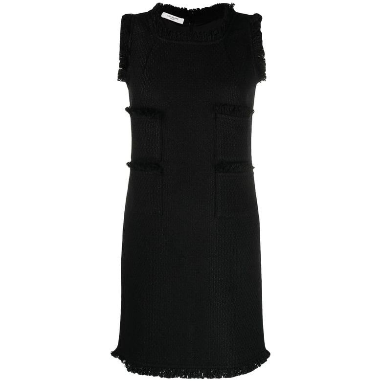 fringed black wool blend dress by Selfnex