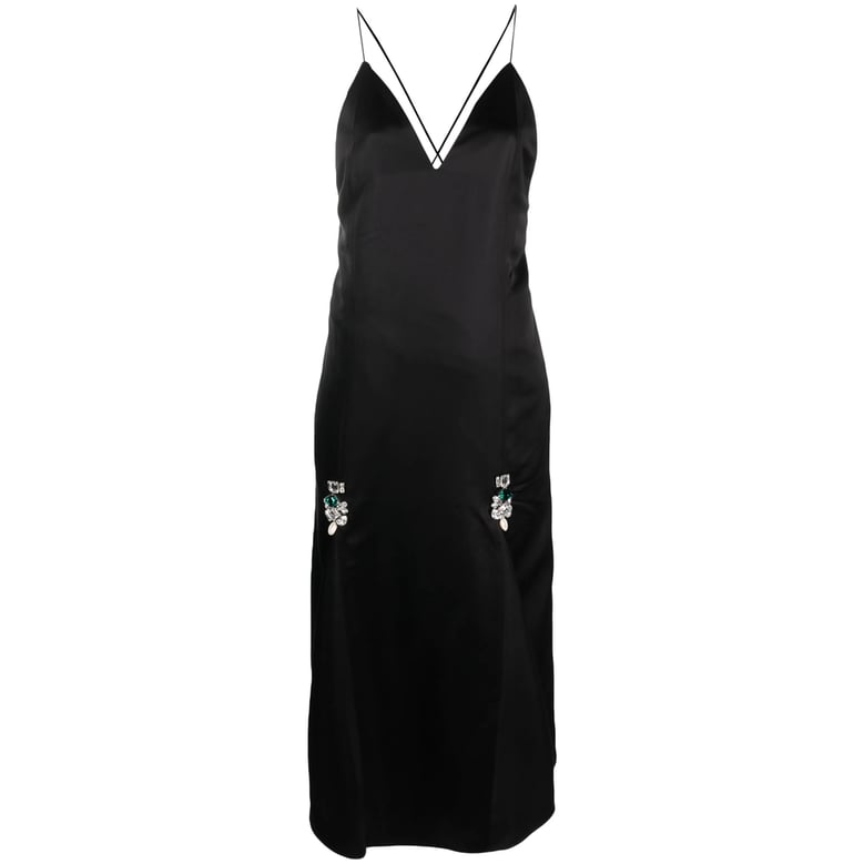 dress v-neck crystal embellishment black by Selfnex