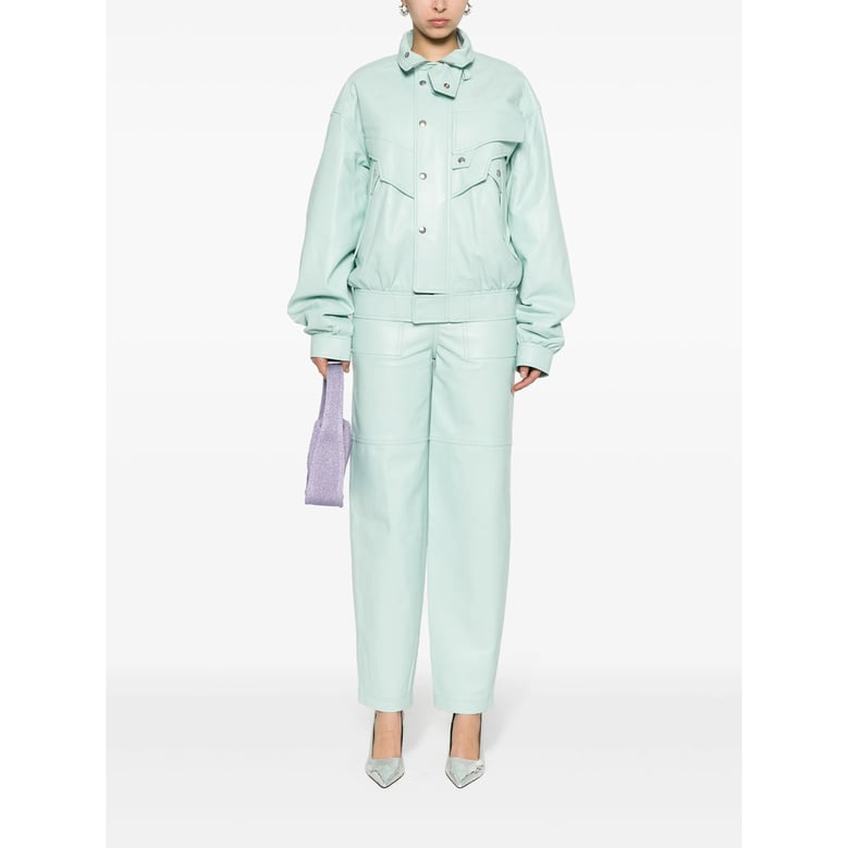 light blue lambskin wide leg trousers by Selfnex