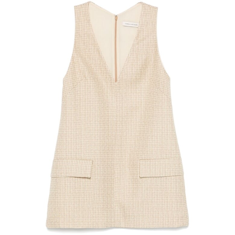 light beige v-neck sleeveless dress by Selfnex