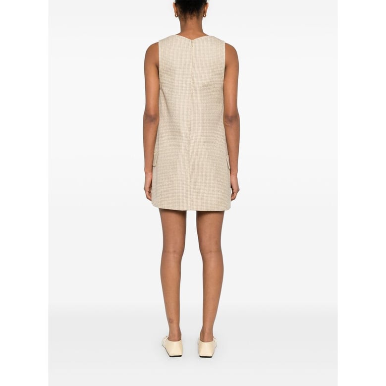 light beige v-neck sleeveless dress by Selfnex