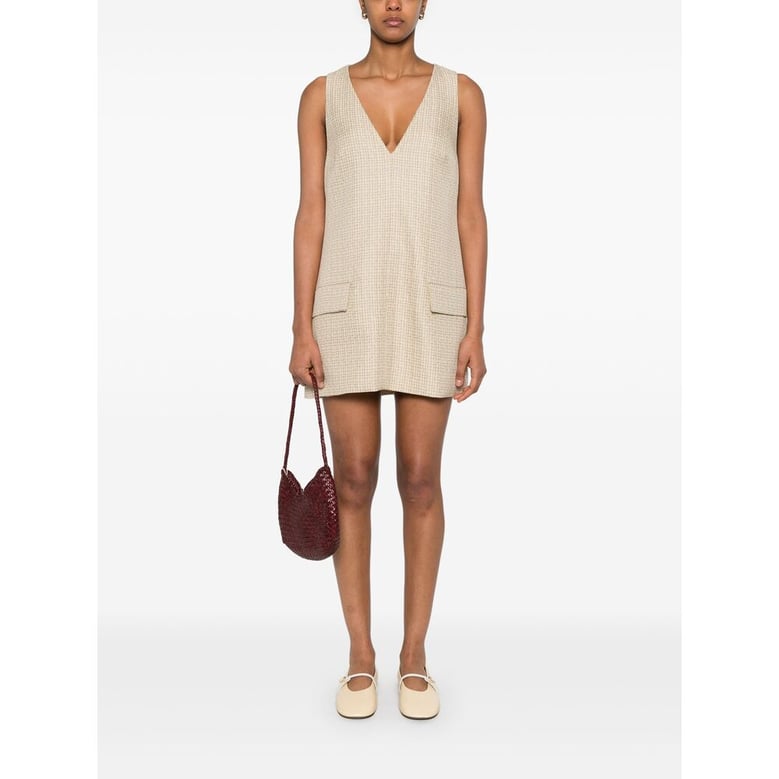 light beige v-neck sleeveless dress by Selfnex
