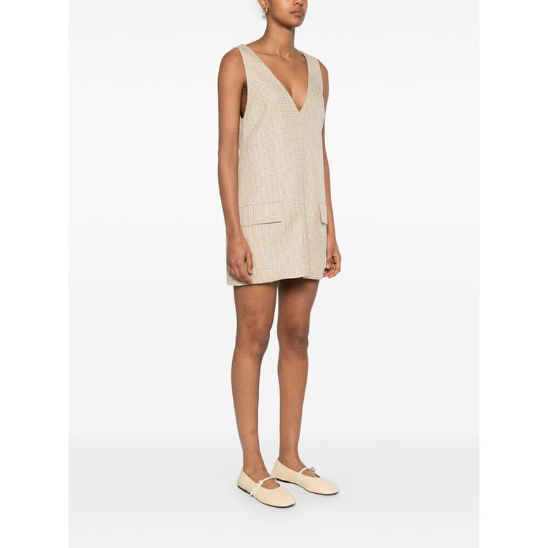 light beige v-neck sleeveless dress by Selfnex