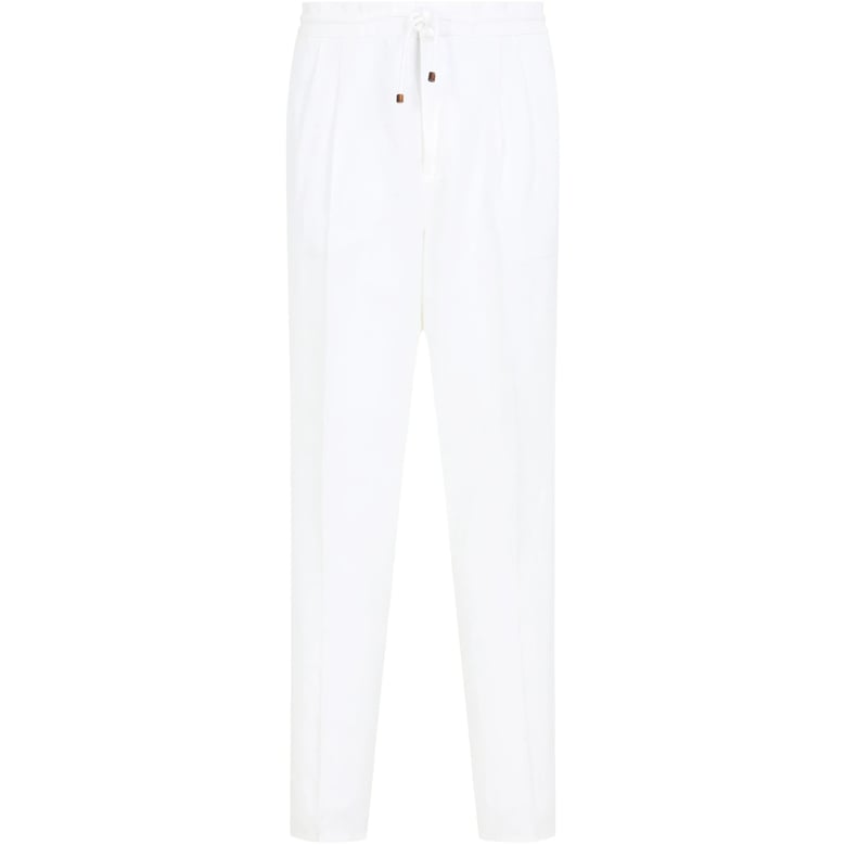 tapered trousers white cotton-linen by Selfnex