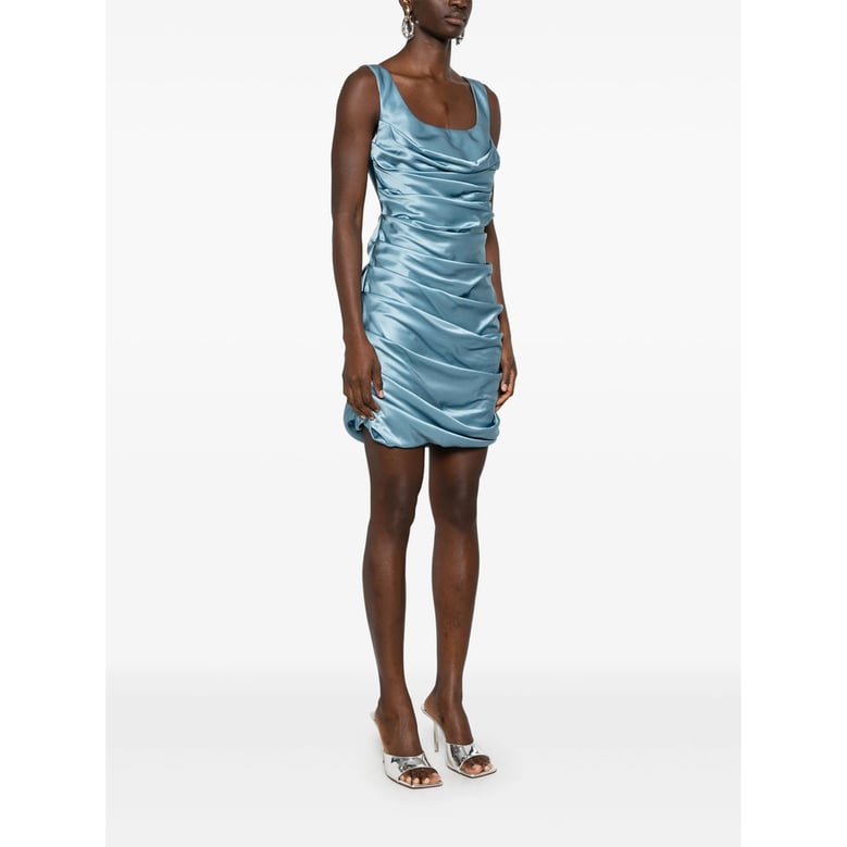 blue dress with smocked panel by Selfnex