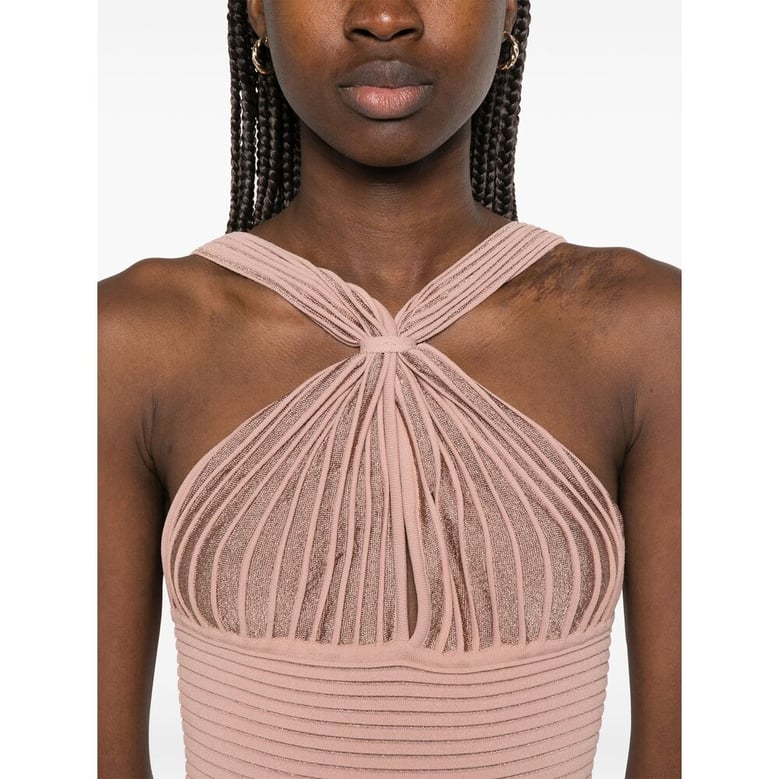 ribbed knit dress with keyhole neck by Selfnex