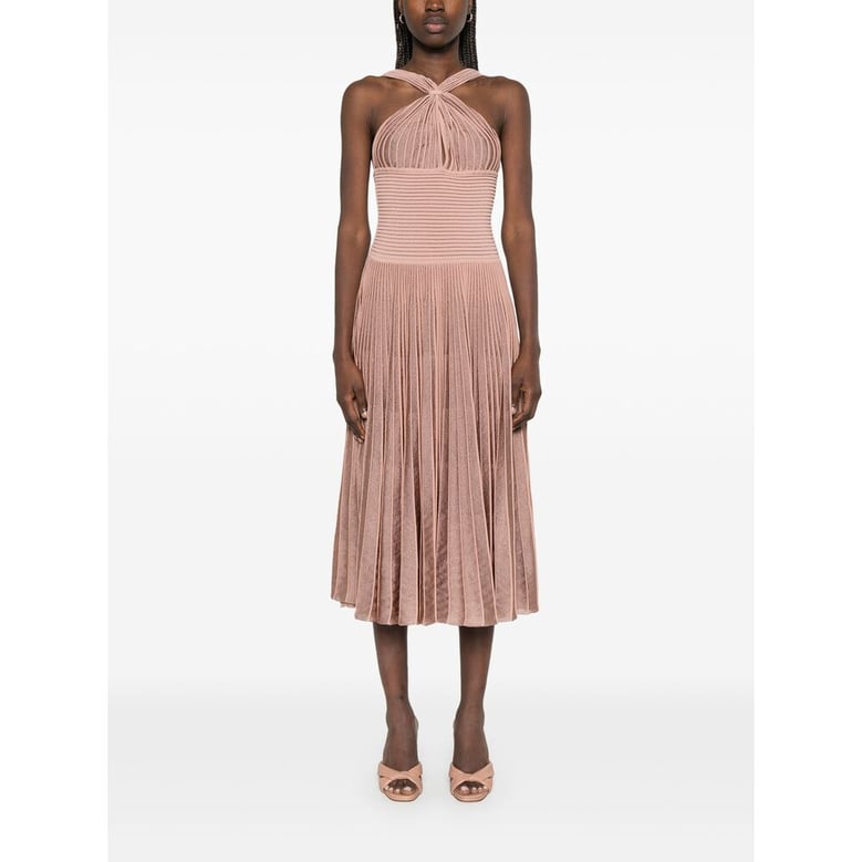 ribbed knit dress with keyhole neck by Selfnex