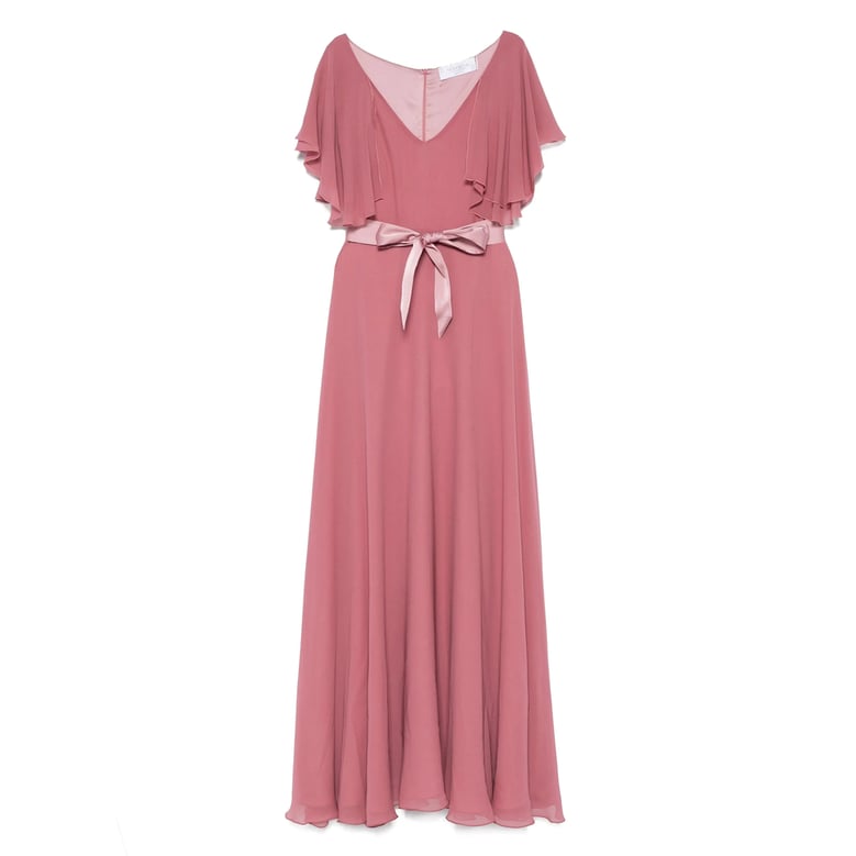 salmon pink dress with tied waist by Selfnex