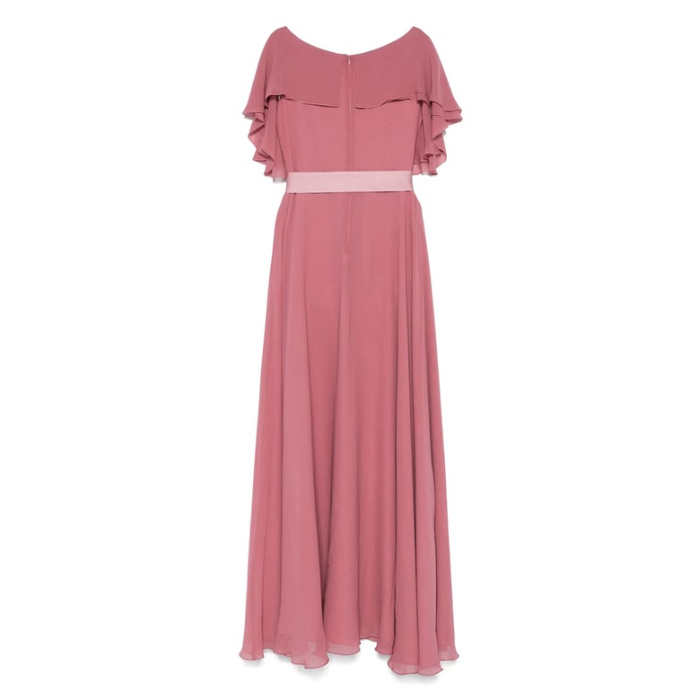 salmon pink dress with tied waist by Selfnex