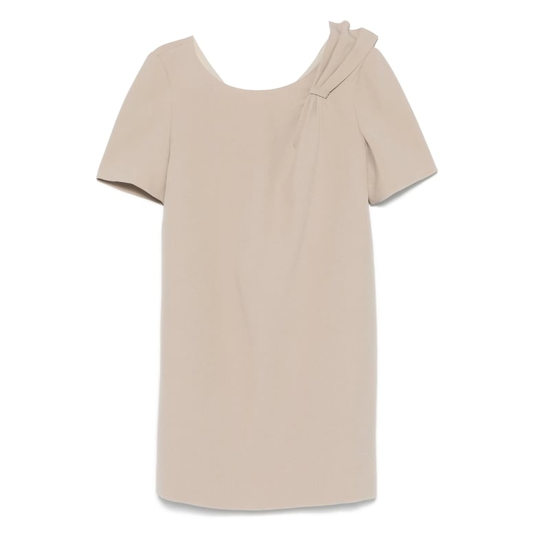 beige dress with round neck by Selfnex