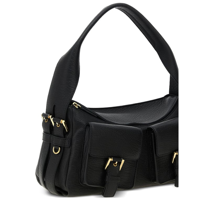 black shoulder bag with gold-tone hardware by Selfnex