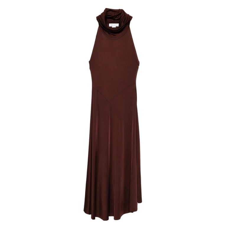 high neck dress in brown by Selfnex
