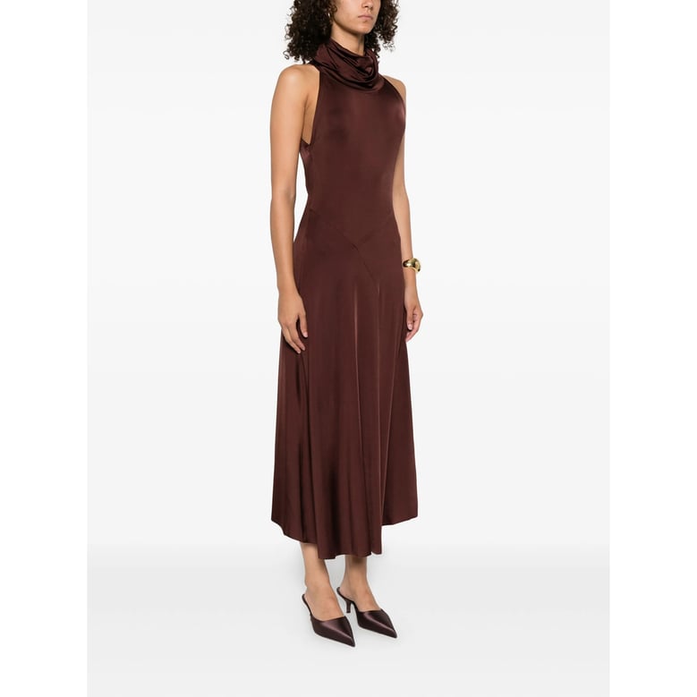 high neck dress in brown by Selfnex
