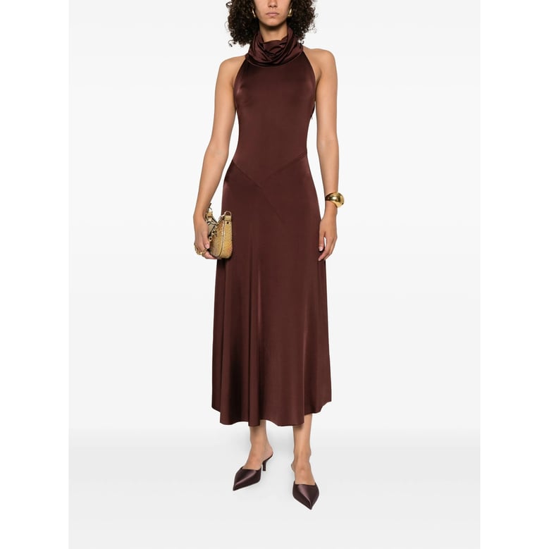 high neck dress in brown by Selfnex