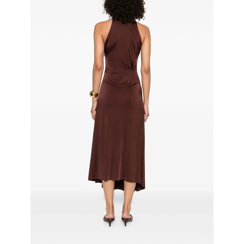 high neck dress in brown by Selfnex