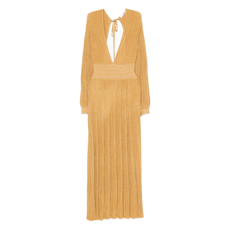 pleated dress in chai-tea gold by Selfnex