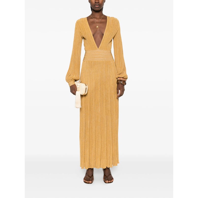 pleated dress in chai-tea gold by Selfnex
