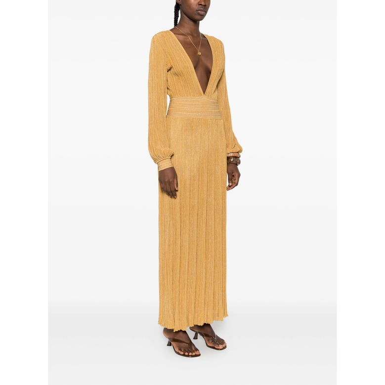 pleated dress in chai-tea gold by Selfnex