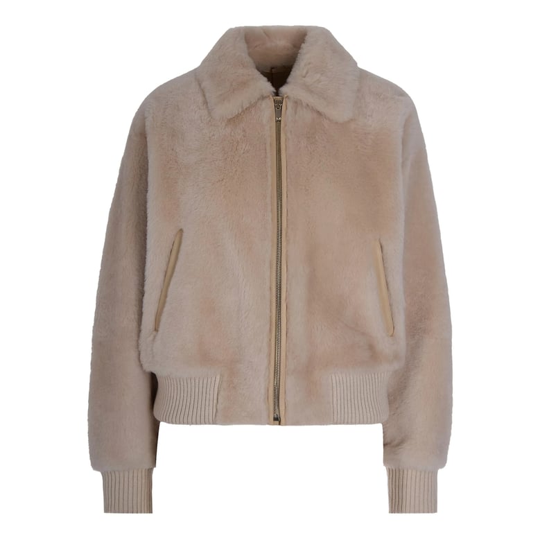 ribbed hem shearling jacket by Selfnex