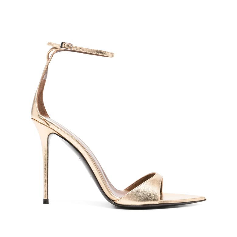 gold stiletto sandals by Selfnex