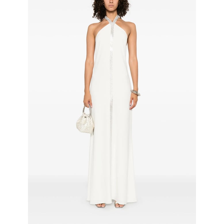 halter neck maxi dress in white by Selfnex