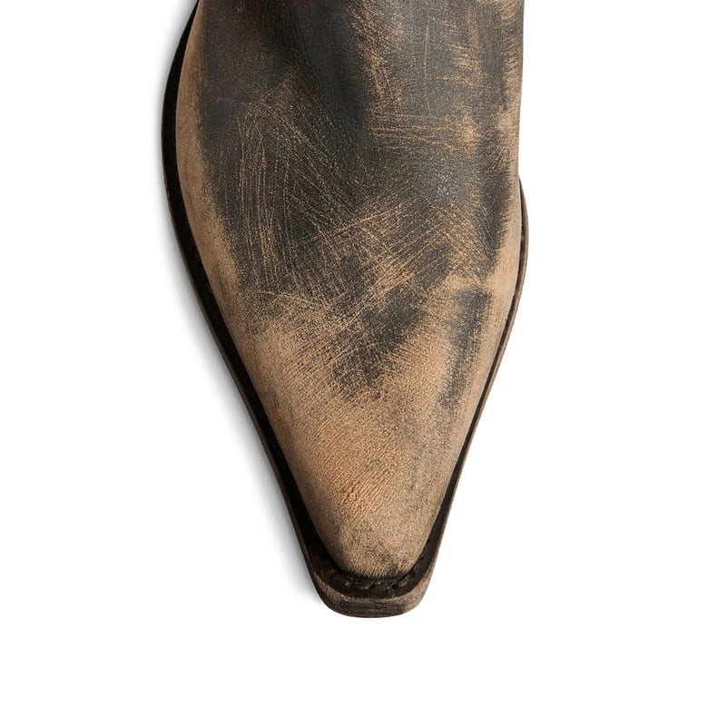 brown pointed-toe slouchy leather boots by Selfnex