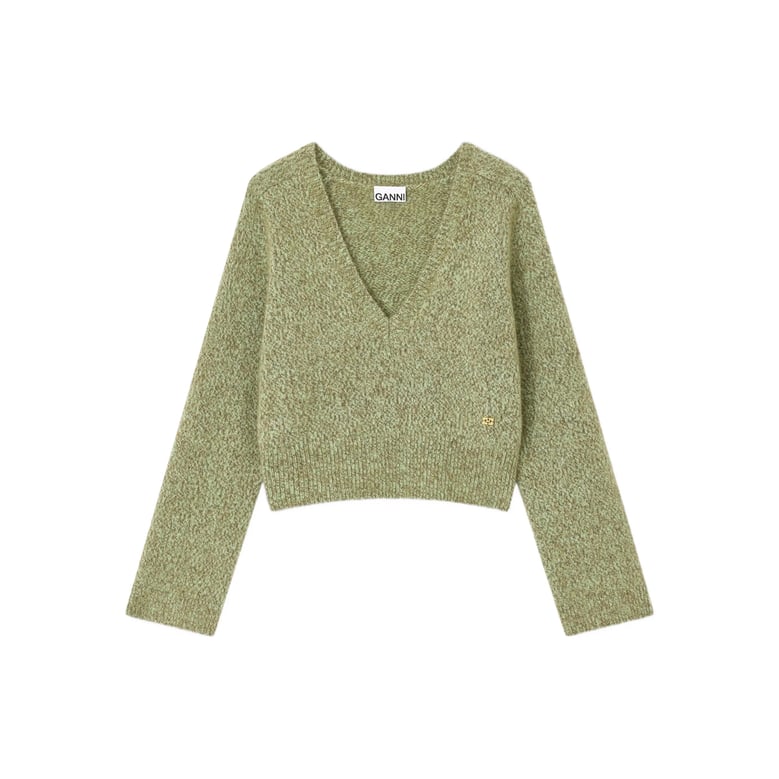 green v-neck sweater by Selfnex