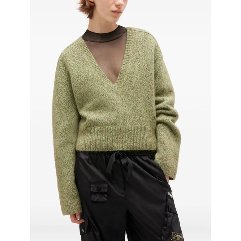 green v-neck sweater by Selfnex