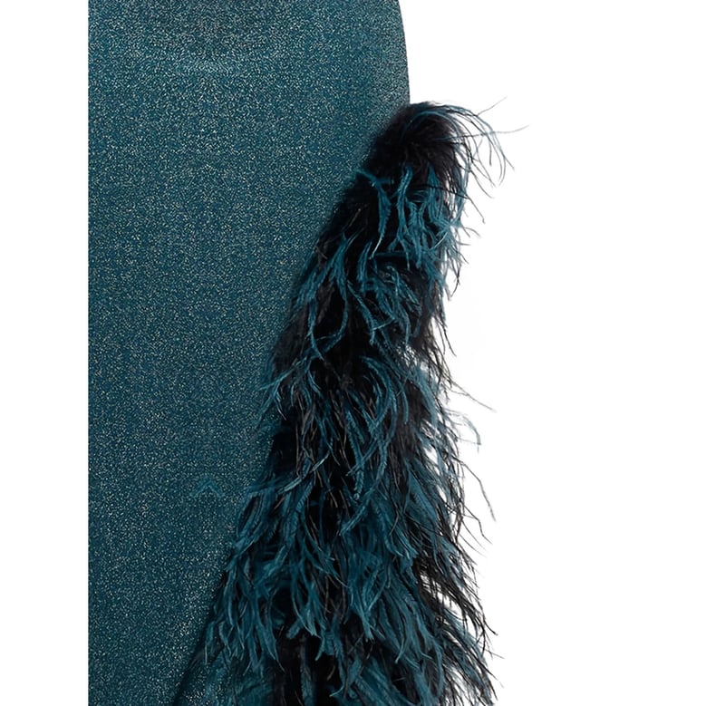 blue feather trim midi dress by Selfnex