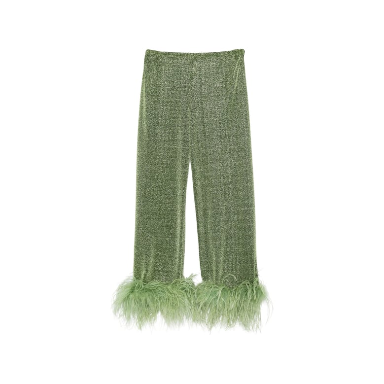 straight-leg trousers with feather trim - green by Selfnex