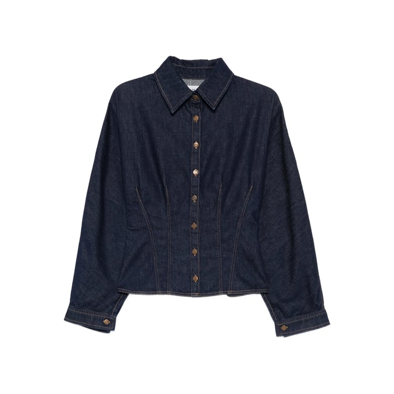 blue button fastening shirt with point collar by Selfnex