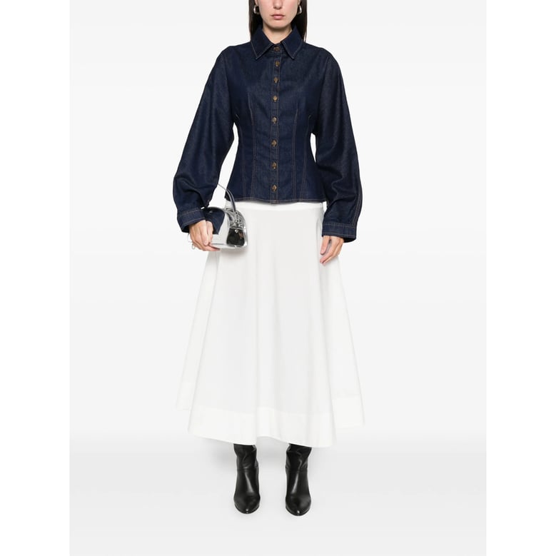 blue button fastening shirt with point collar by Selfnex