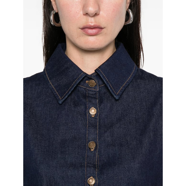blue button fastening shirt with point collar by Selfnex