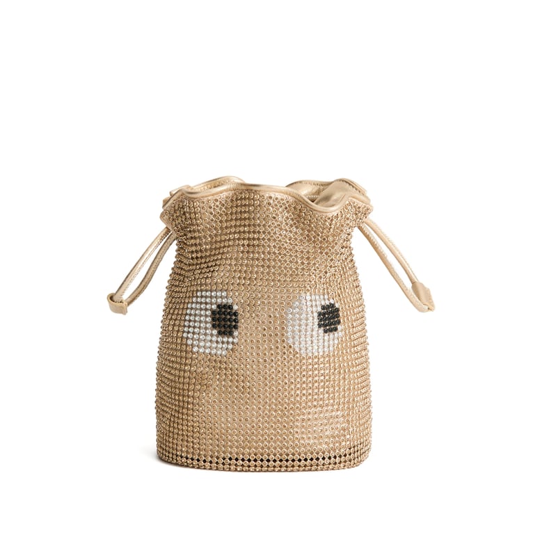 gold embellished drawstring bag by Selfnex