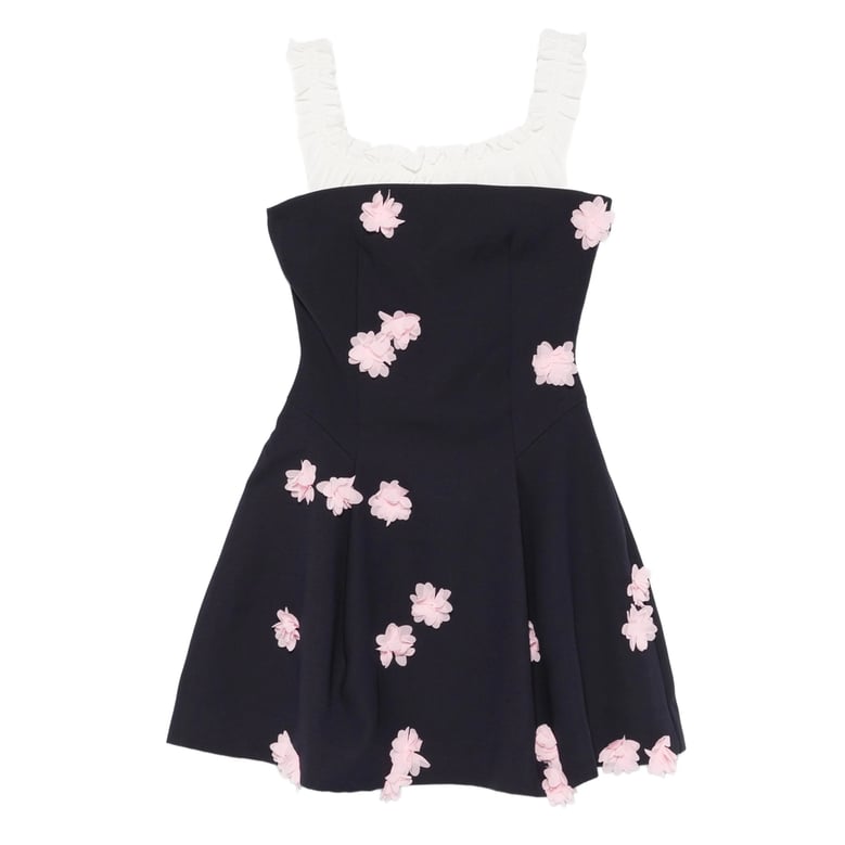 navy blue floral appliqué dress by Selfnex