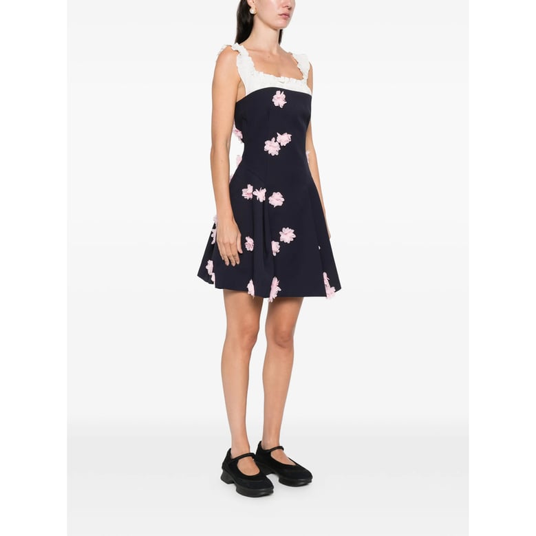 navy blue floral appliqué dress by Selfnex